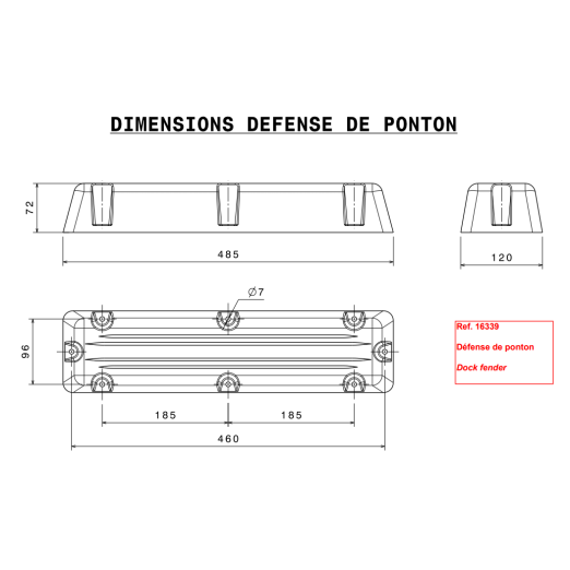 Defensa Recta Pantalán 485x120x72mm